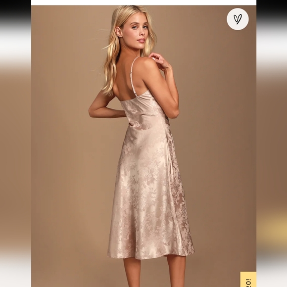 Lulus Dresses & Skirts - LULUS Calla Love Champagne Jacquard Satin Silky Spring SlipDress